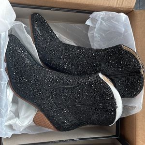 Betsey Johnson Black Rhinestone Cowboy Booties
